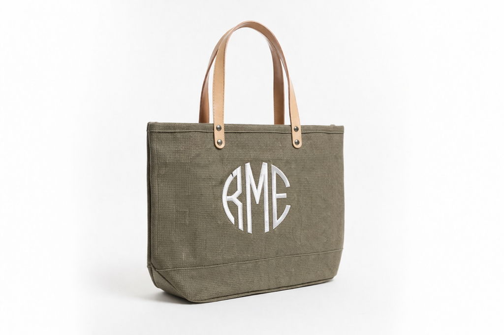 Classic Jute Tote with Leather Handles – Personalized Natural Market Bag