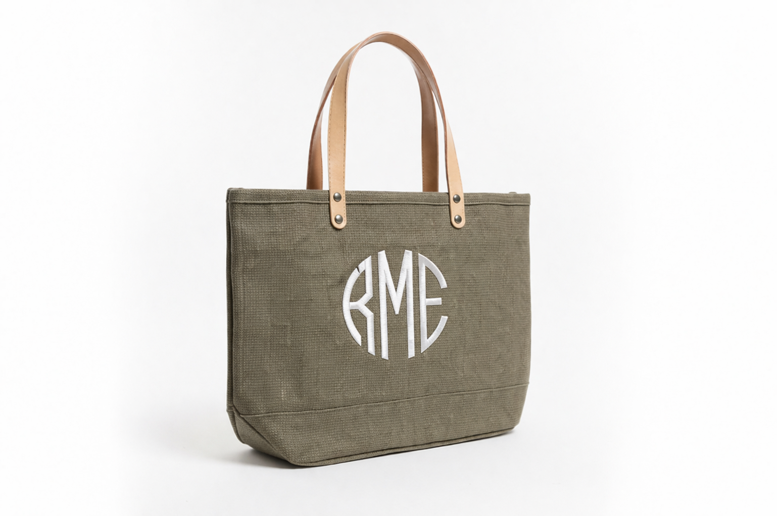 Classic Jute Tote with Leather Handles – Personalized Natural Market Bag