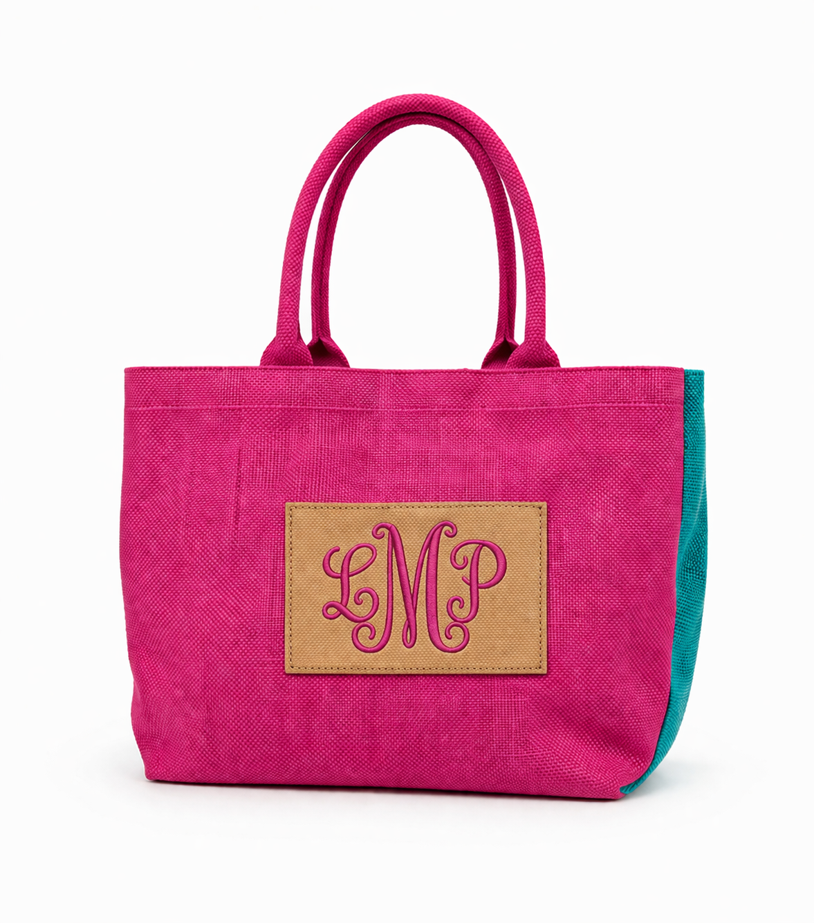 Bright Pink Jute Tote – Two-Tone Everyday Bag (Personalized)