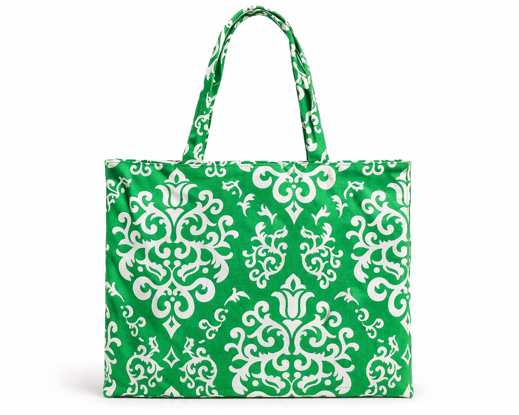Green Damask Canvas Tote – Classic Pattern Everyday Bag (Personalized)