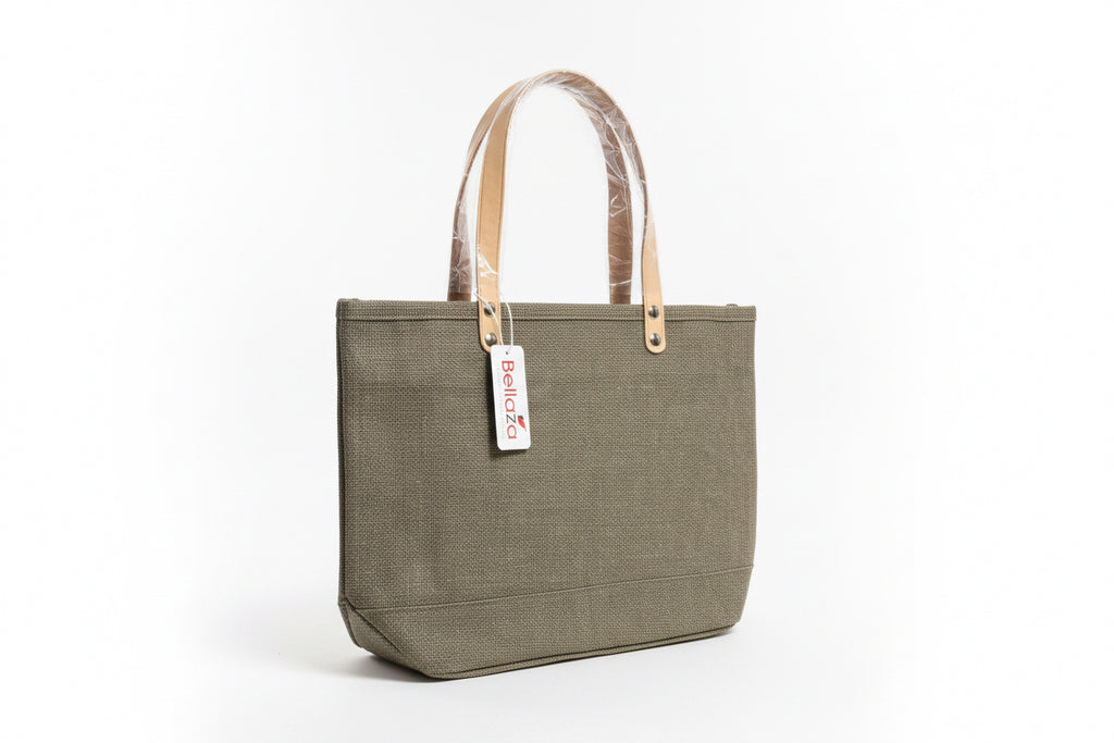 Classic Jute Tote with Leather Handles – Personalized Natural Market Bag