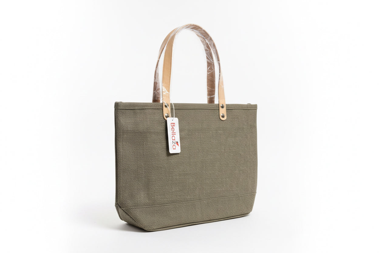 Classic Jute Tote with Leather Handles – Personalized Natural Market Bag