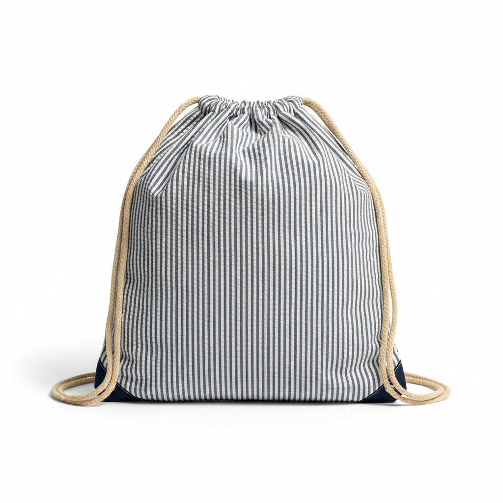 Striped Canvas Drawstring Backpack – Personalized Cinch Bag
