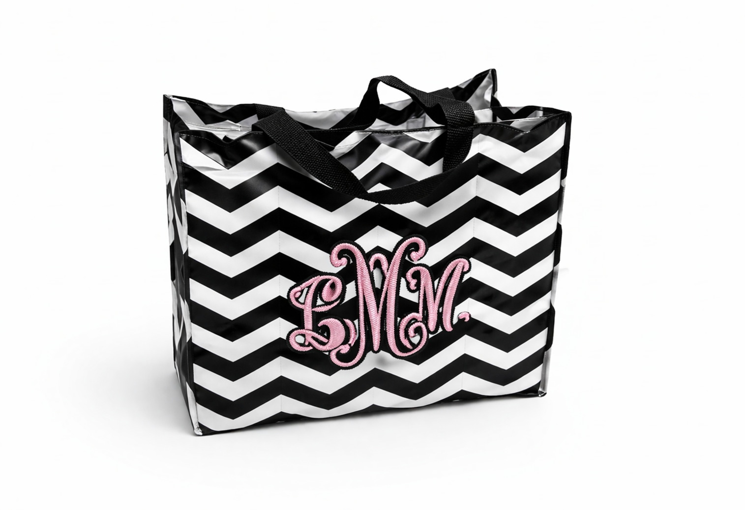 Chevron Utility Tote – Black & White (Personalized Everyday Bag)