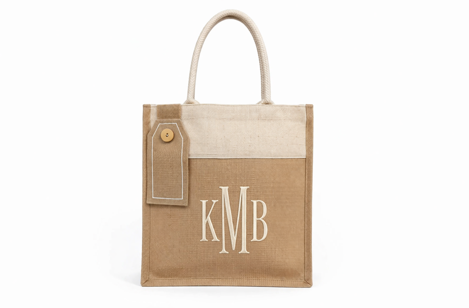 Jute Rope Handle Tote – Personalized Canvas Bag with Tag Detail