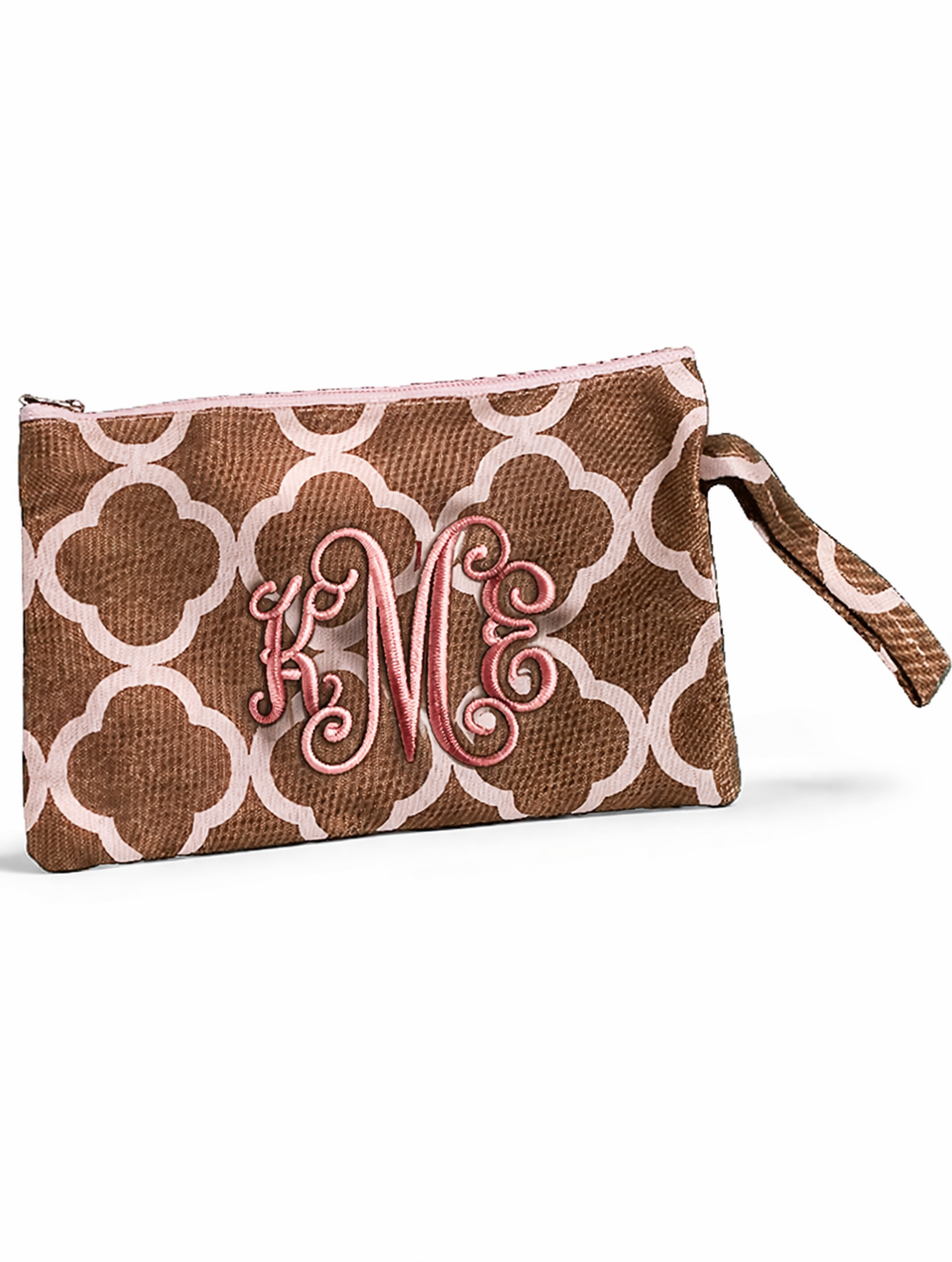 Brown Medallion Canvas Wristlet – Personalized Clutch Pouch
