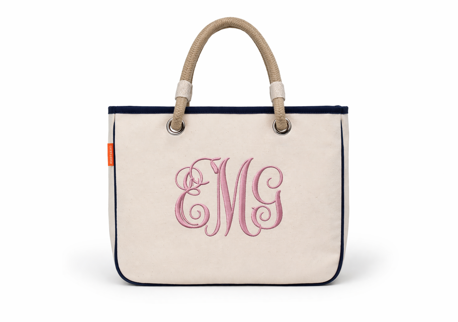 Rope Handle Tote – Navy Stripe Canvas (Personalized Beach Bag)