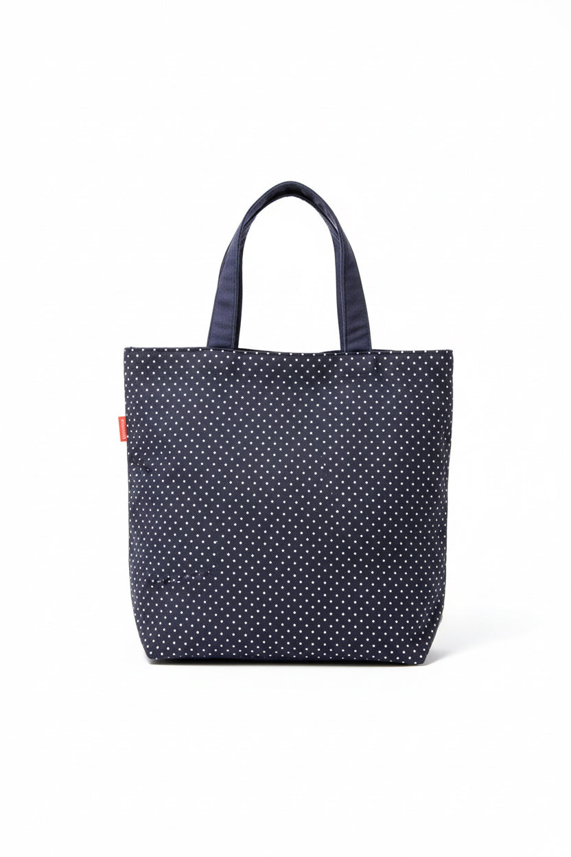 Polka Dot Round Bottom Personalized Tote – Navy