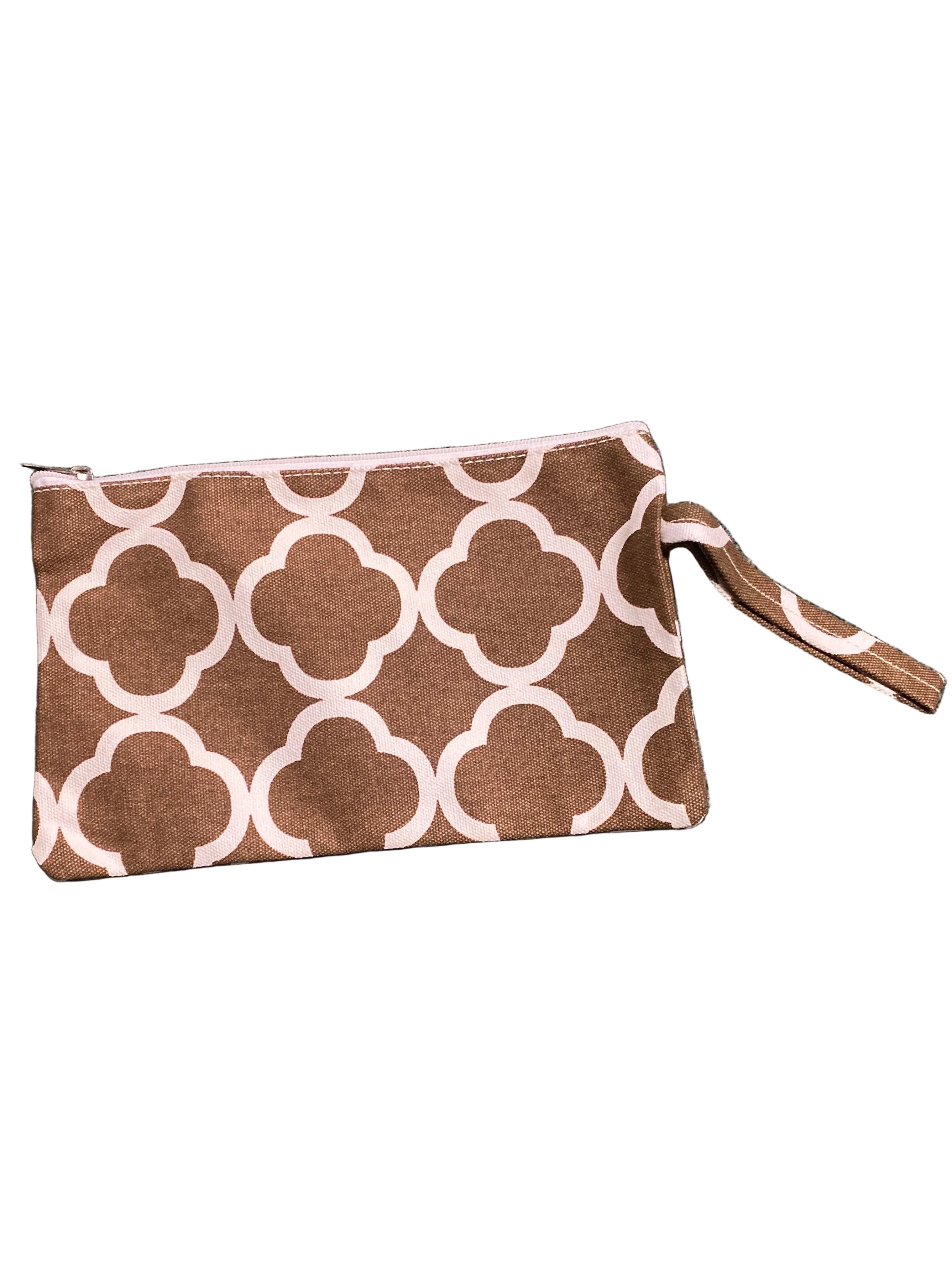 Brown Medallion Canvas Wristlet – Personalized Clutch Pouch