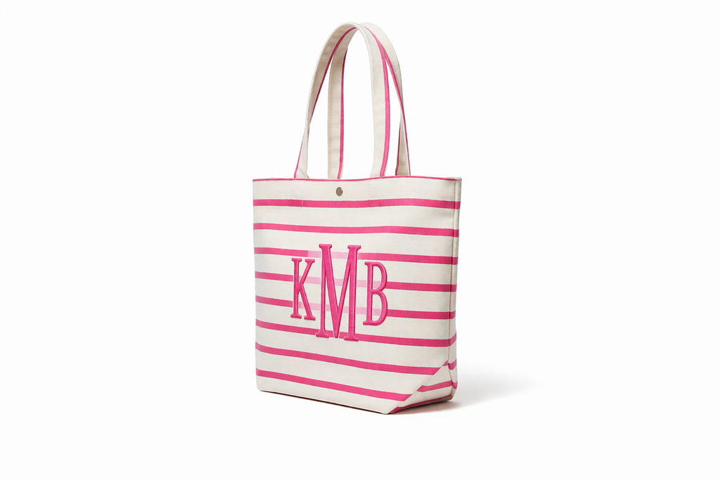 Pink Sailor Stripe Canvas Tote – Personalized Medium Bag