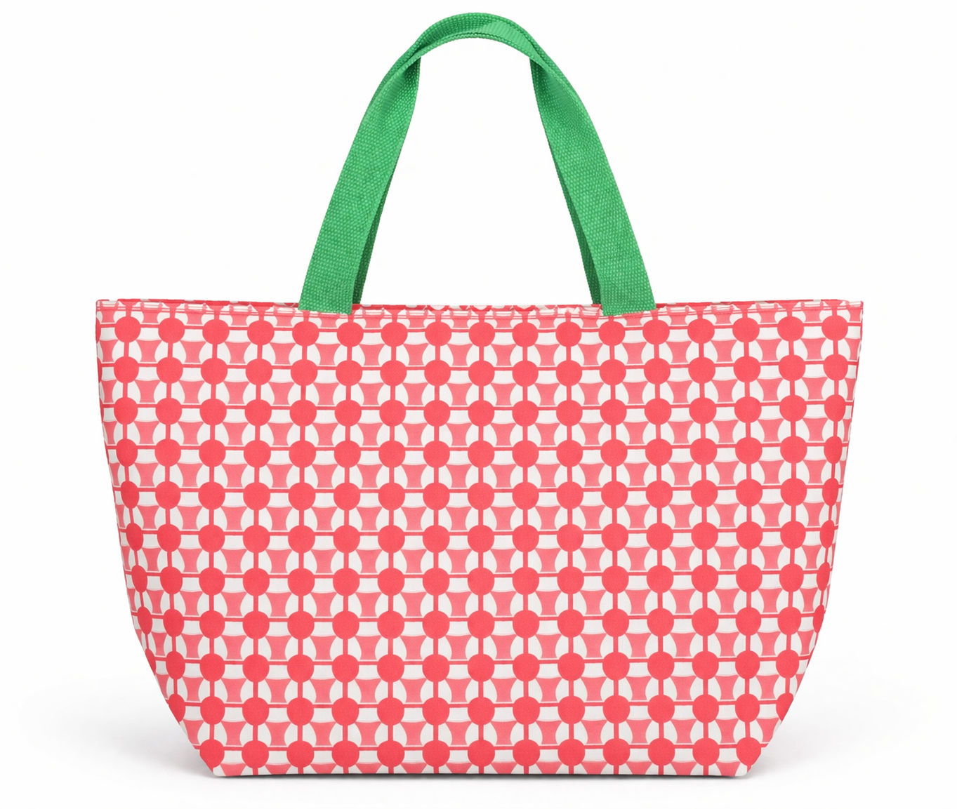 Coral Geometric Tote with Green Handles – Everyday Market Bag (Personalized)