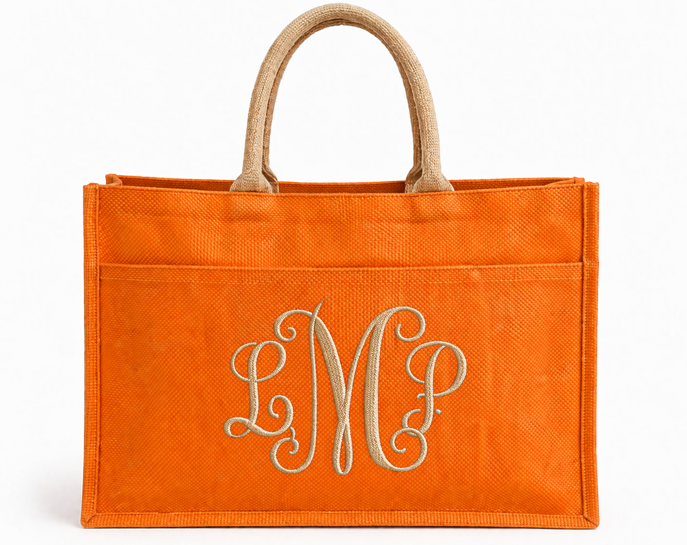 Orange Jute Tote with Natural Handles – Everyday Market Bag (Personalized)