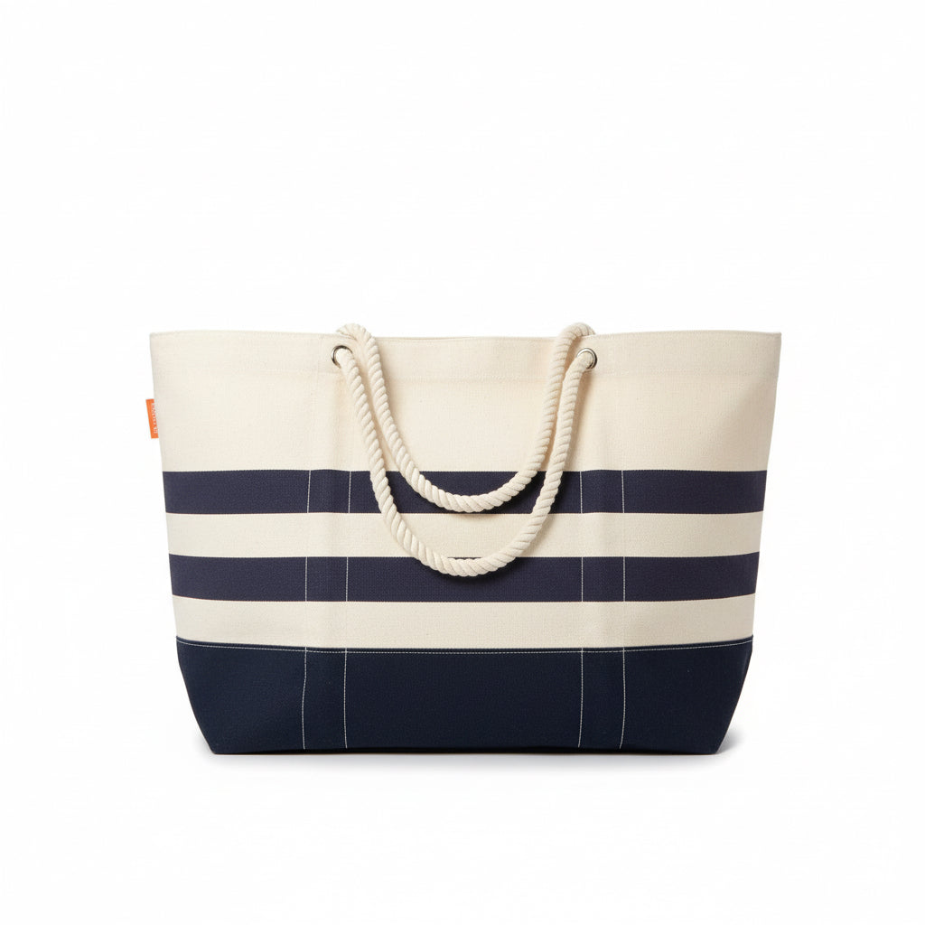 Large Rope Handle Tote – Navy Canvas (Personalized Beach Bag