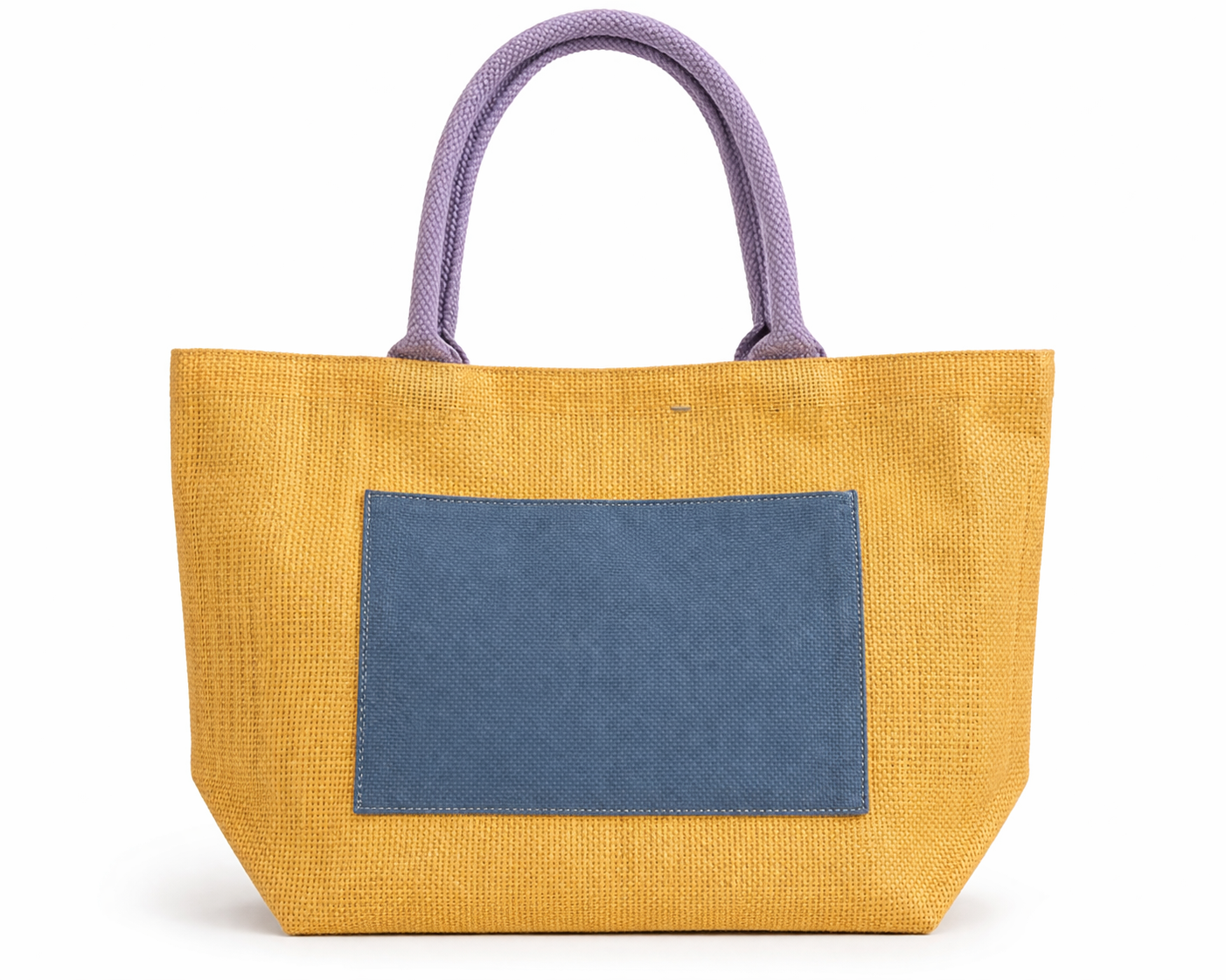 Mustard Jute Tote with Slate Panel & Lavender Handles – Personalized Canvas Bag