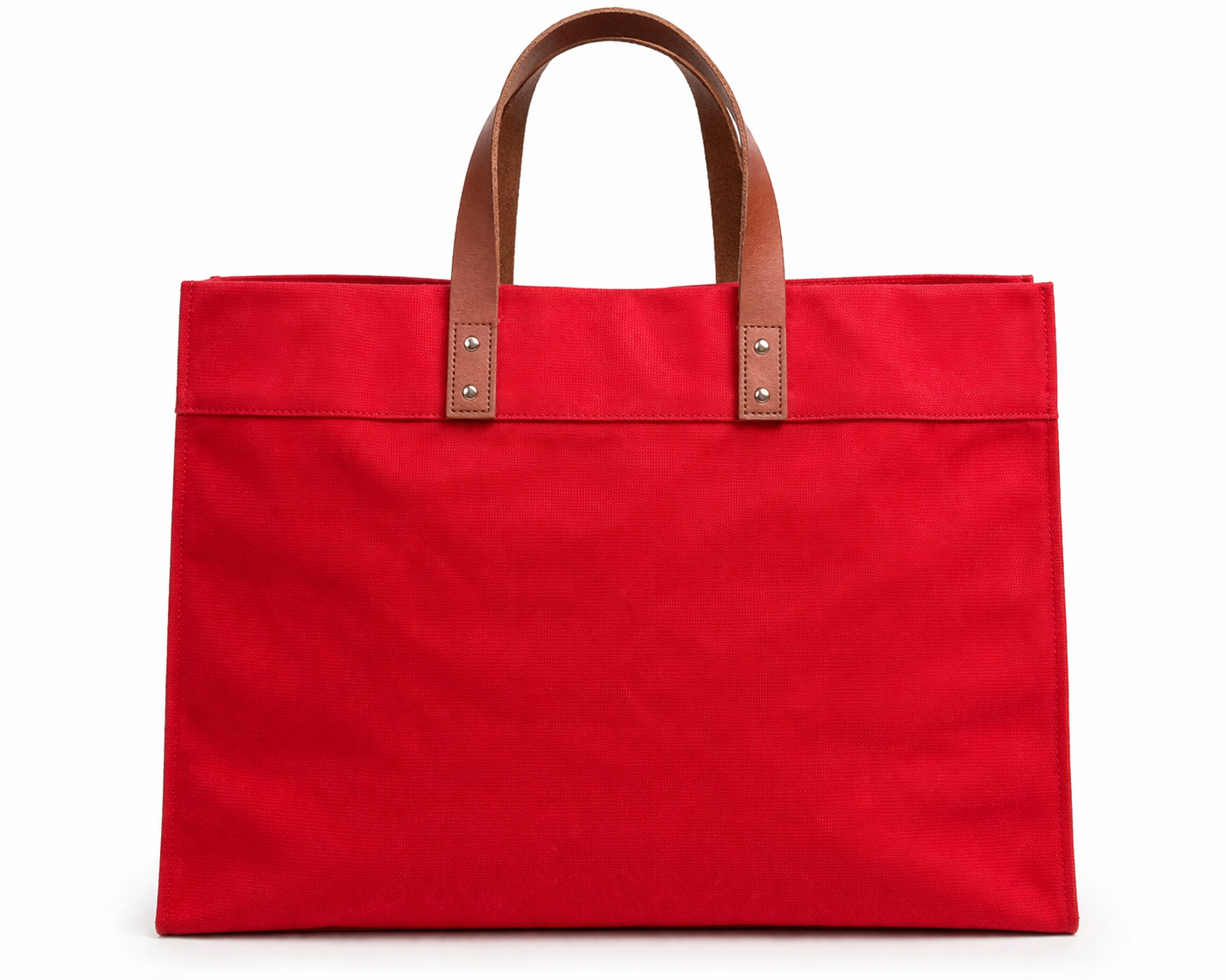 Red Canvas Tote with Leather Handles – Classic Structured Bag (Personalized)