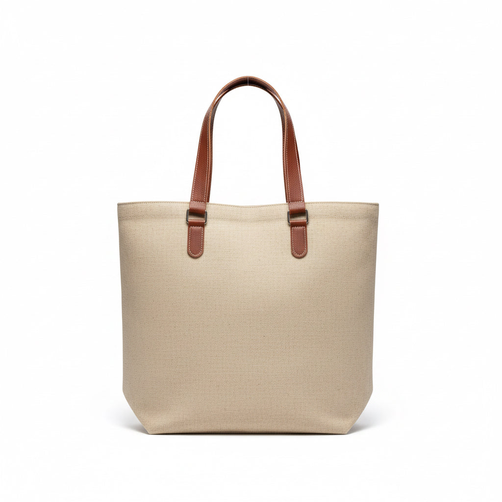 Jute Canvas Tote – Personalized Bag with Leather Handles