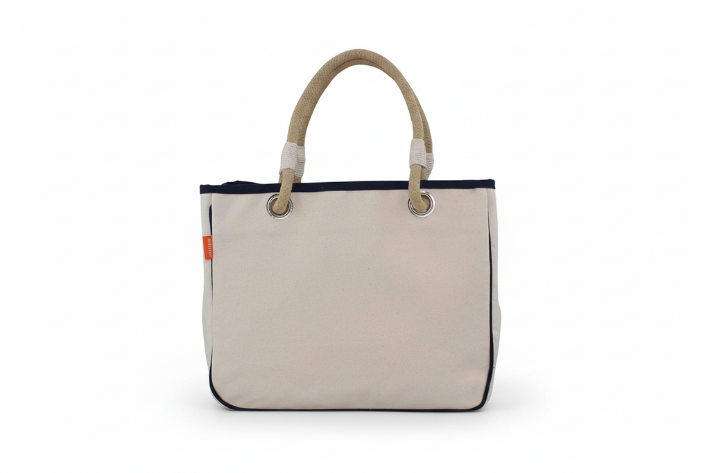 Rope Handle Tote – Navy Stripe Canvas (Personalized Beach Bag)