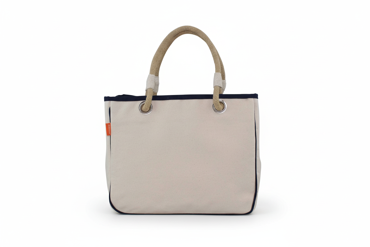 Rope Handle Tote – Navy Stripe Canvas (Personalized Beach Bag)