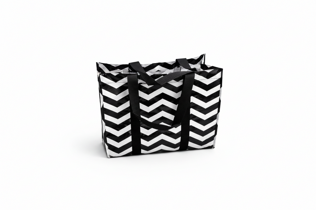 Chevron Utility Tote – Black & White (Personalized Everyday Bag)