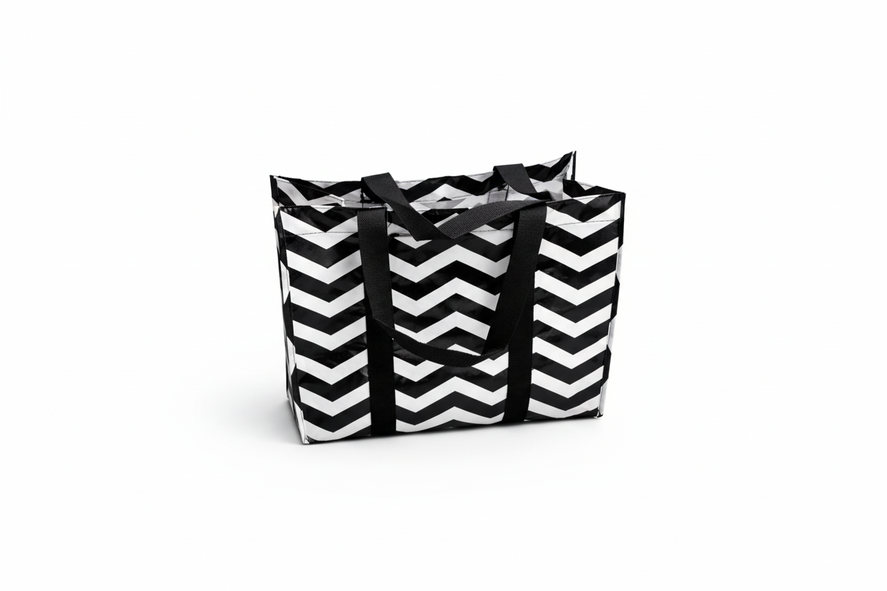Chevron Utility Tote – Black & White (Personalized Everyday Bag)