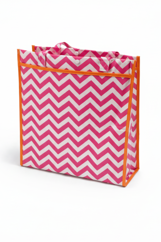 Main Street Chevron Tote – Pink & White (Personalized)