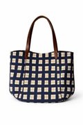 Custom Indigo Grid Tote – Add Your Initials