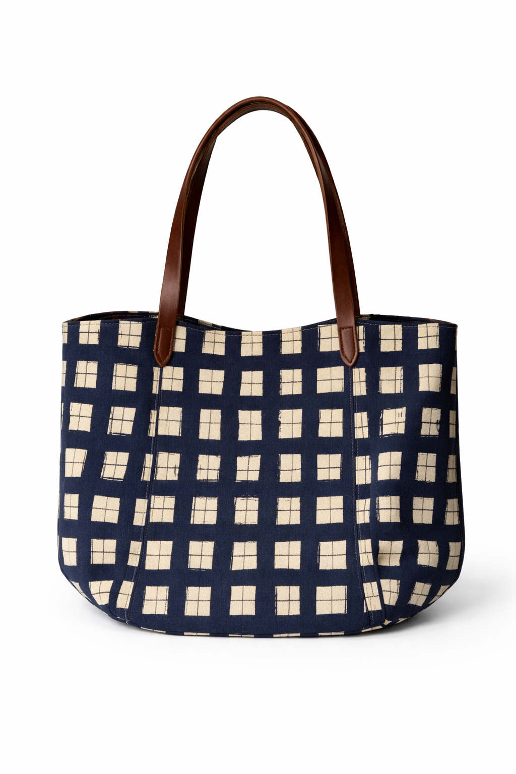 Custom Indigo Grid Tote – Add Your Initials