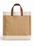 Jute Canvas Tote with Leather Handles – Natural Market Bag (Personalized)