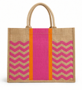 Chevron Jute Tote – Pink & Orange Stripe Beach Bag (Personalized)