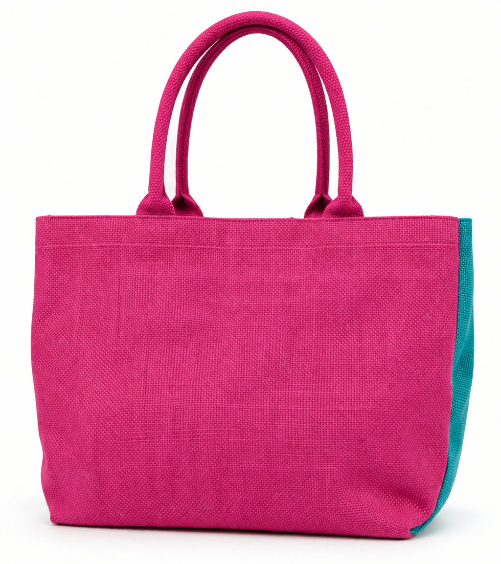 Bright Pink Jute Tote – Two-Tone Everyday Bag (Personalized)