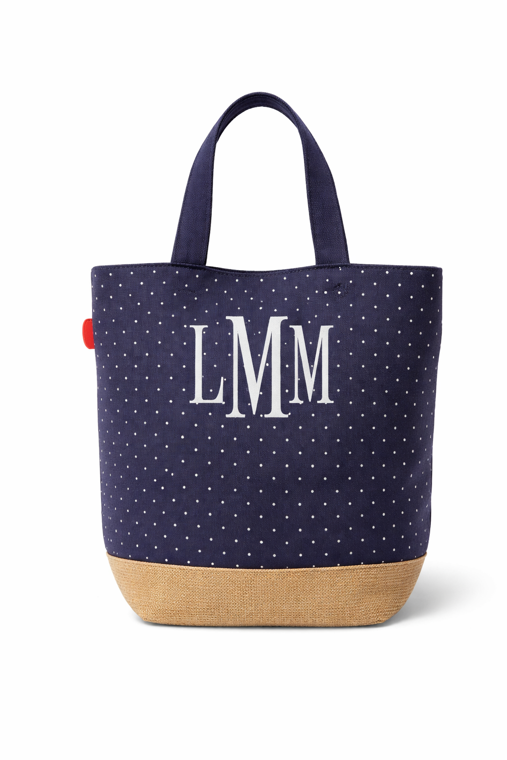 Polka Dot Round Bottom Personalized Tote – Navy