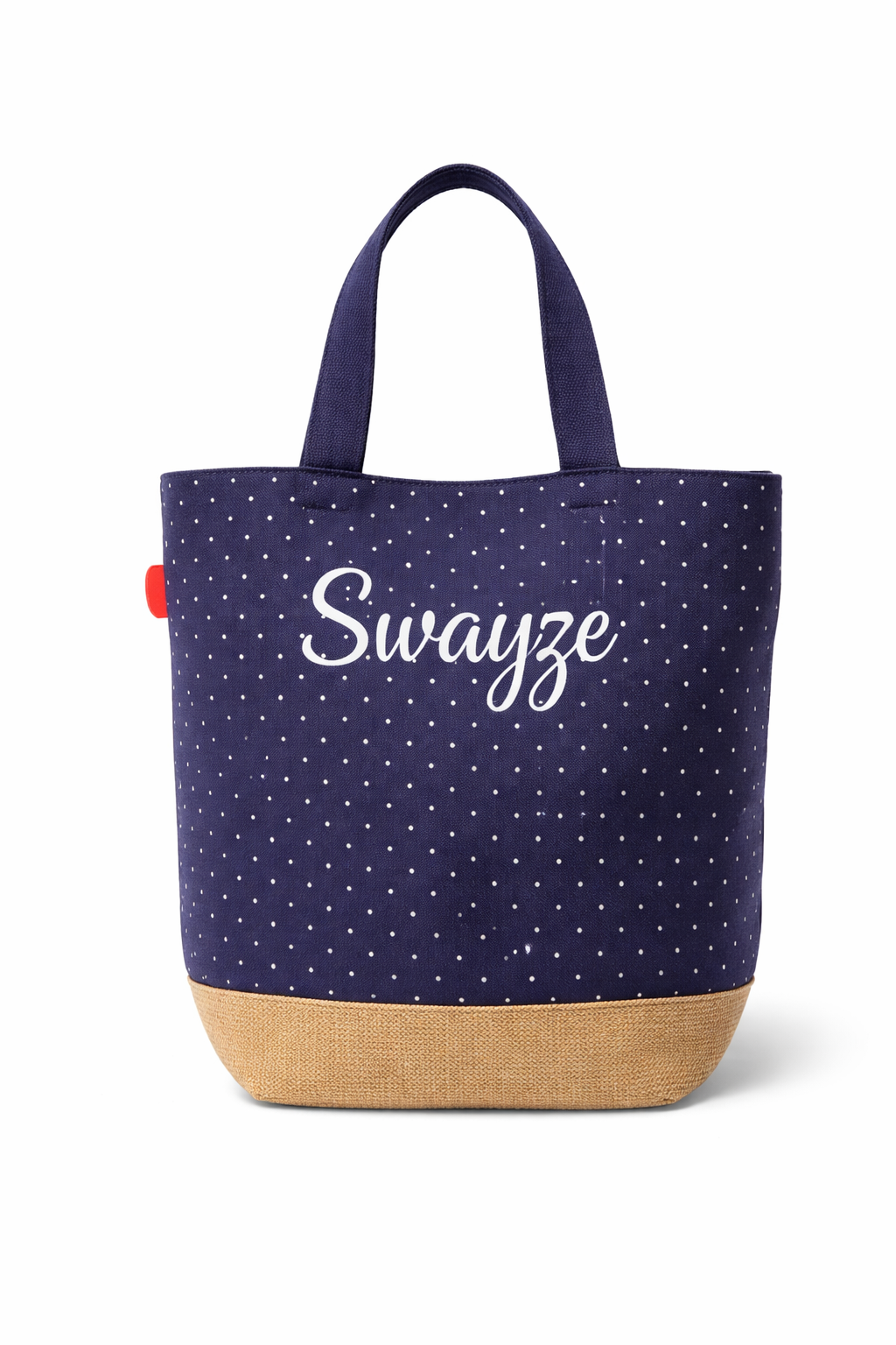 Polka Dot Round Bottom Personalized Tote – Navy