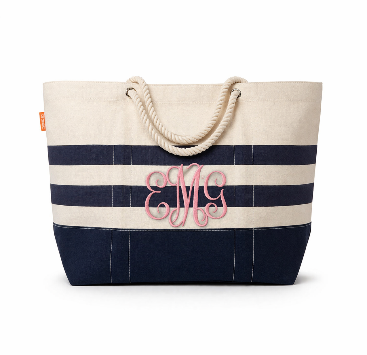 Large Rope Handle Tote – Navy Canvas (Personalized Beach Bag
