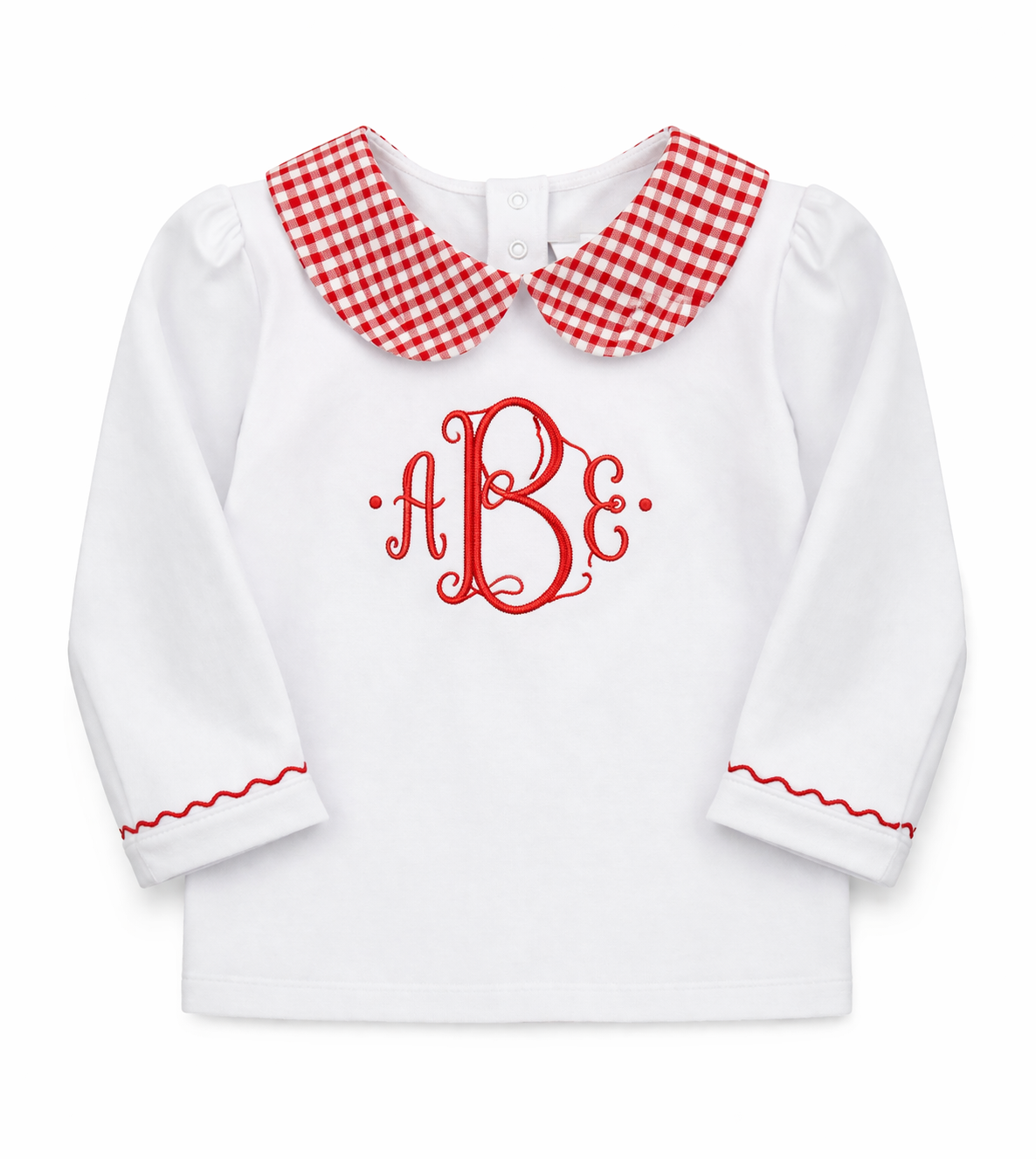 Girls Classic Monogram Shirt – Gingham Collar Boutique Top
