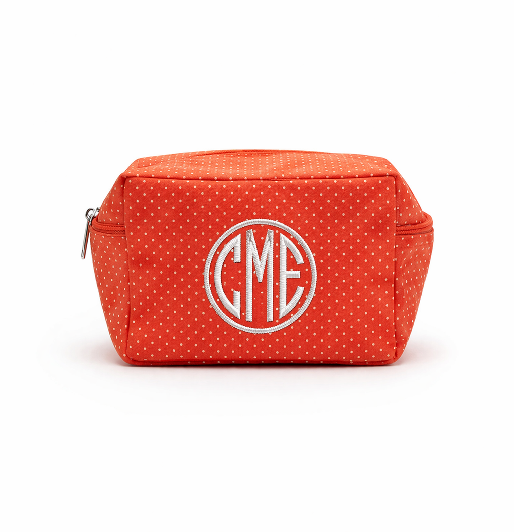 Orange Polka Dot Canvas Travel Bag – Personalized Toiletry Kit