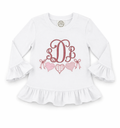 Girls Heart Monogram Ruffle Top – Personalized Boutique Shirt