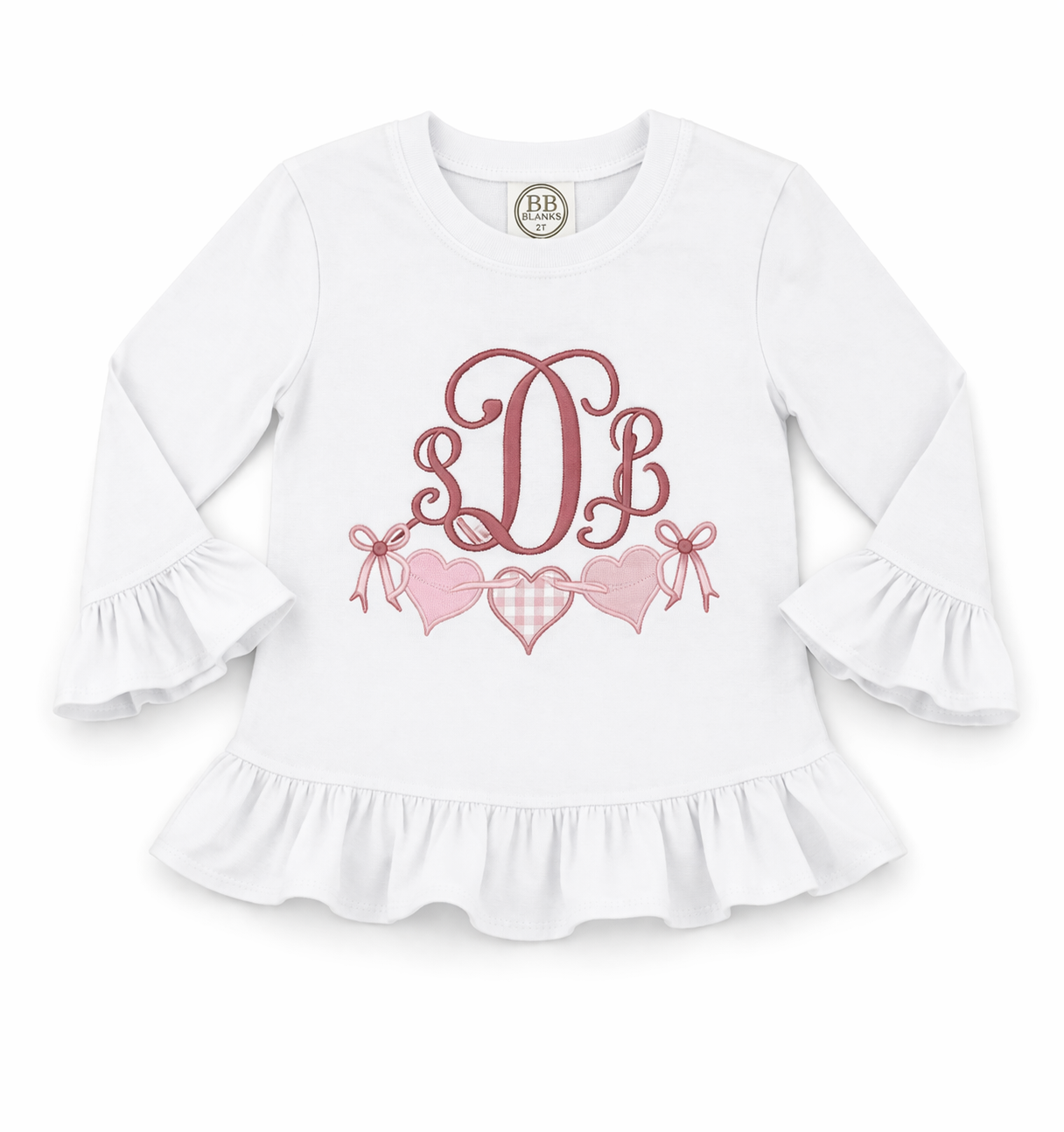 Girls Heart Monogram Ruffle Top – Personalized Boutique Shirt