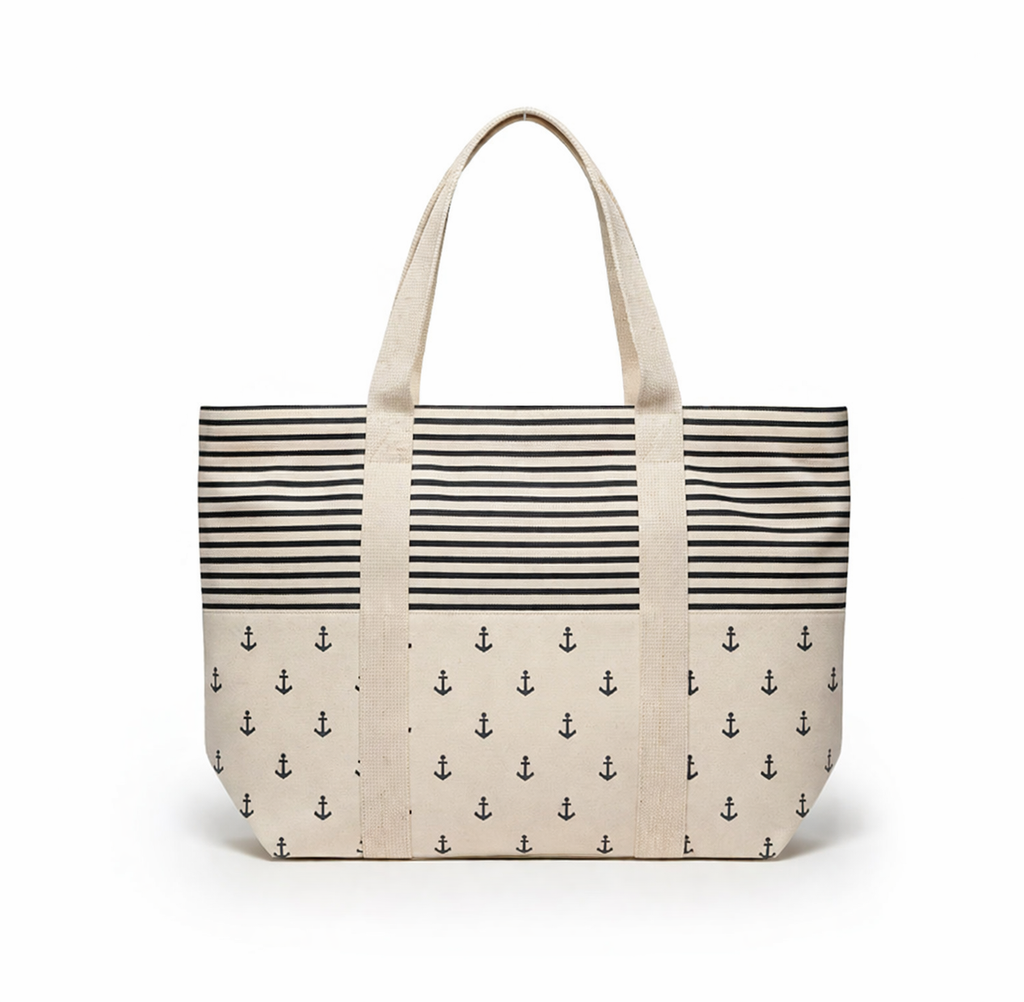 Anchor Stripe Canvas Tote – Personalized Coastal Bag