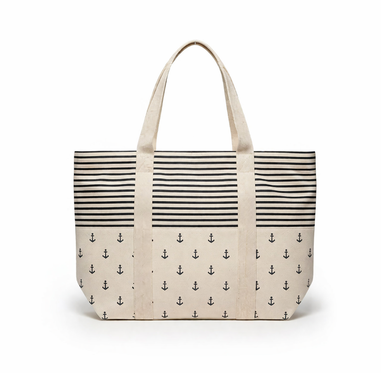 Anchor Stripe Canvas Tote – Personalized Coastal Bag