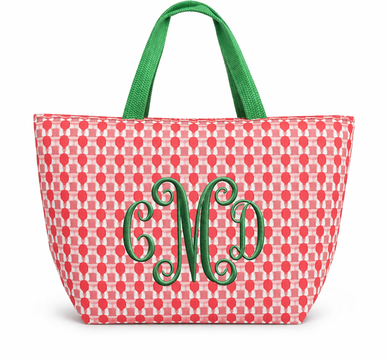 Coral Geometric Tote with Green Handles – Everyday Market Bag (Personalized)