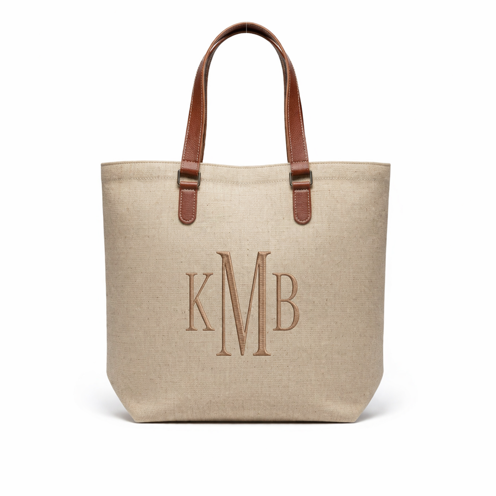 Jute Canvas Tote – Personalized Bag with Leather Handles