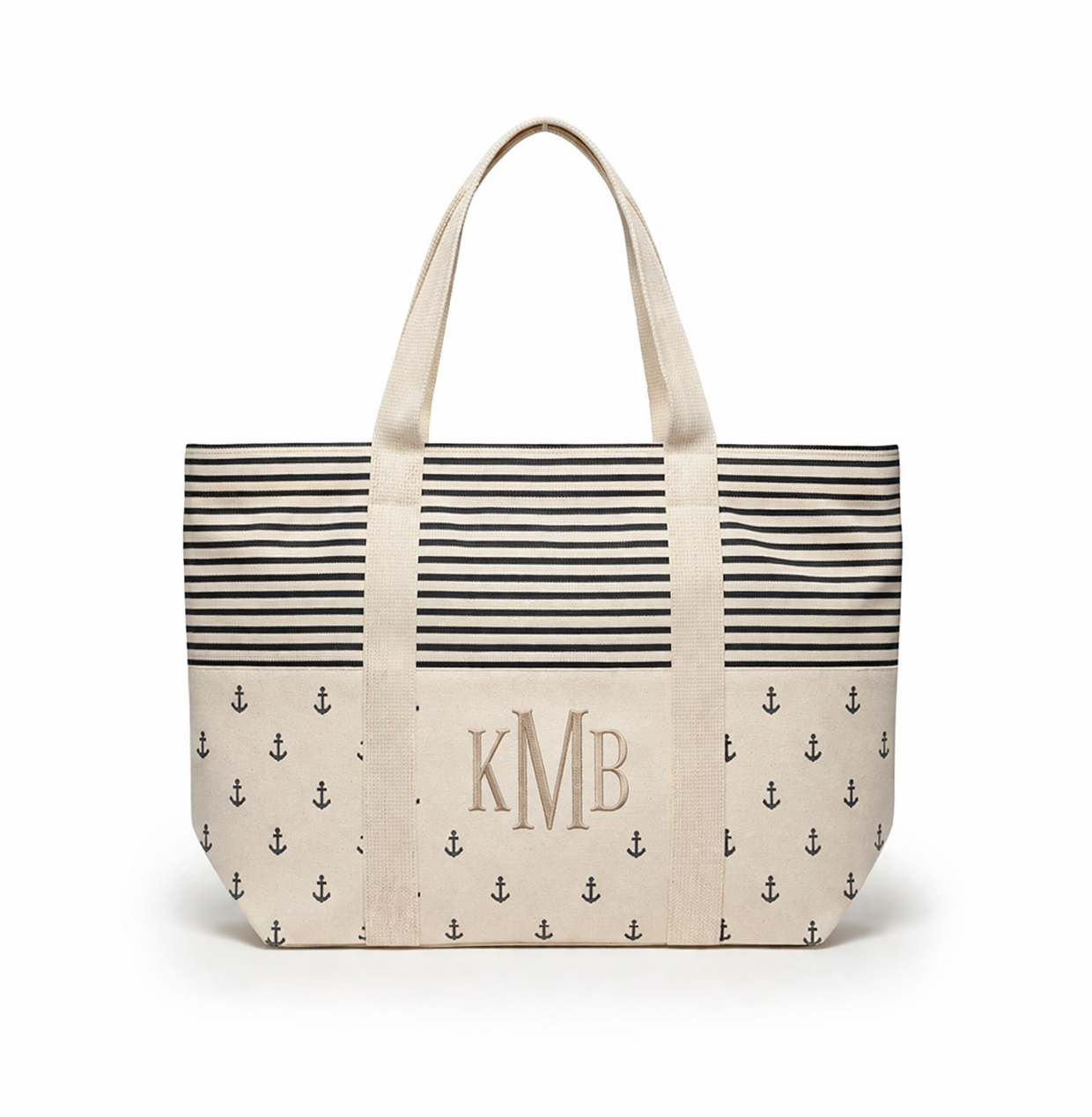 Anchor Stripe Canvas Tote – Personalized Coastal Bag