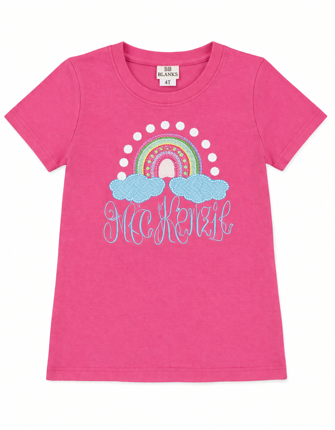 Girls Rainbow Name Appliqué Tee – Personalized Pink Shirt