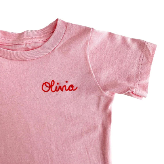 Girls Script Name Embroidered Tee