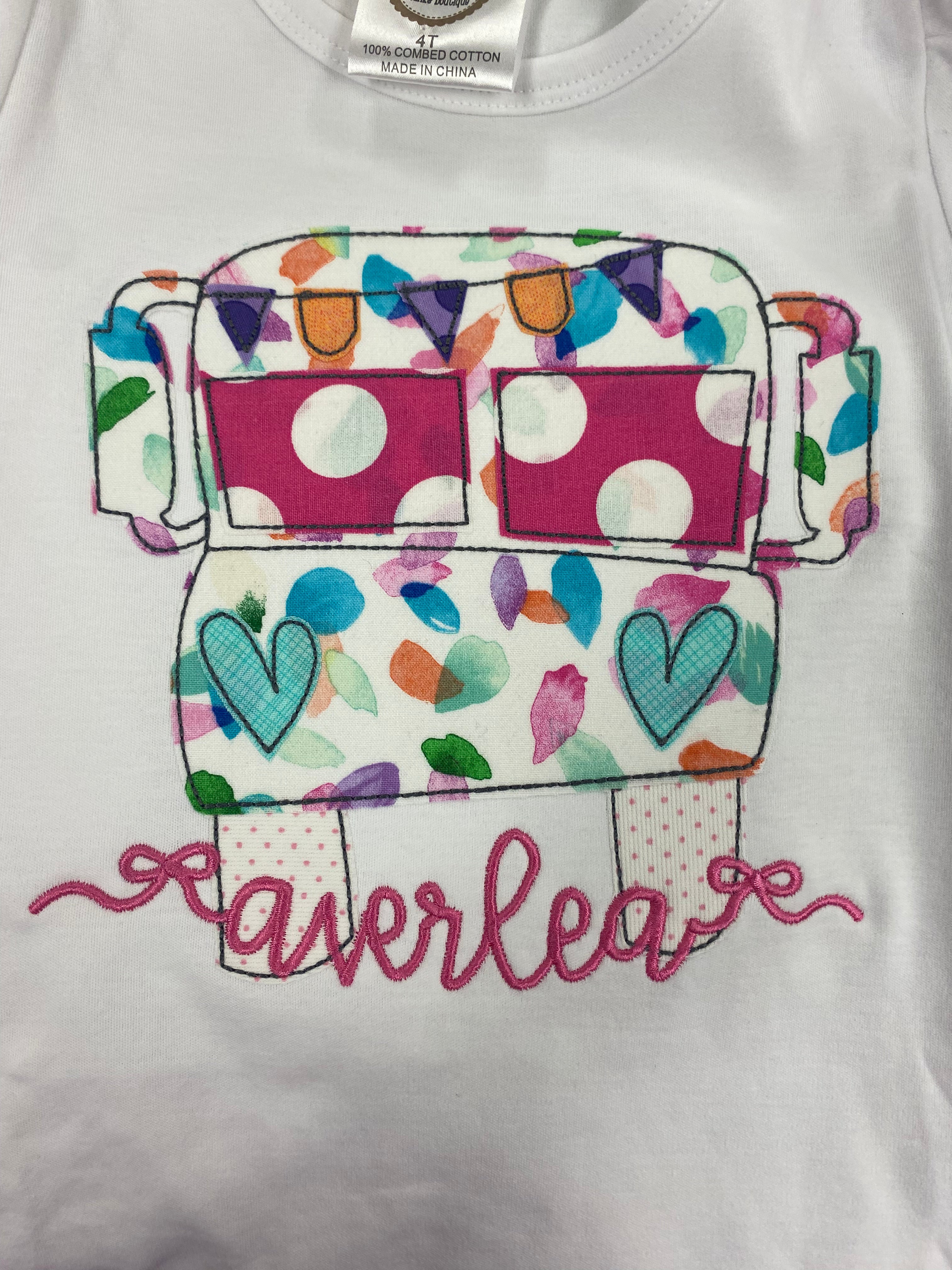 Girls Personalized School Bus Appliqué Shirt