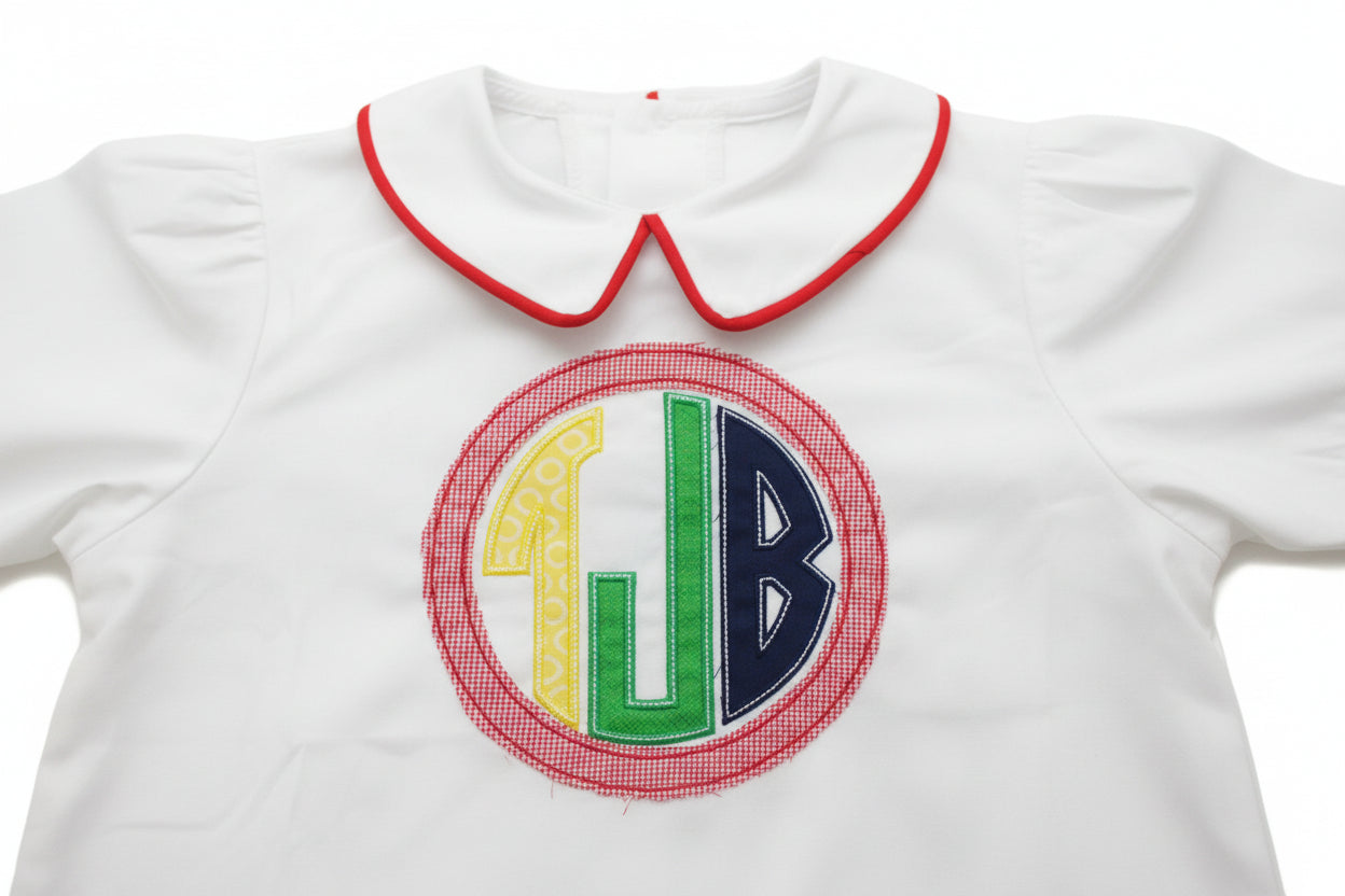 Girls Circle Appliqué Monogram Shirt – Personalized Color Block Initial Tee