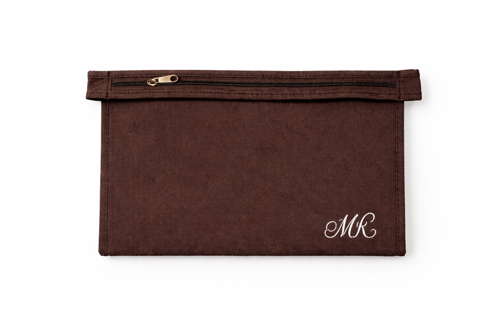 Custom Brown Zip Pouch – Add Your Initials
