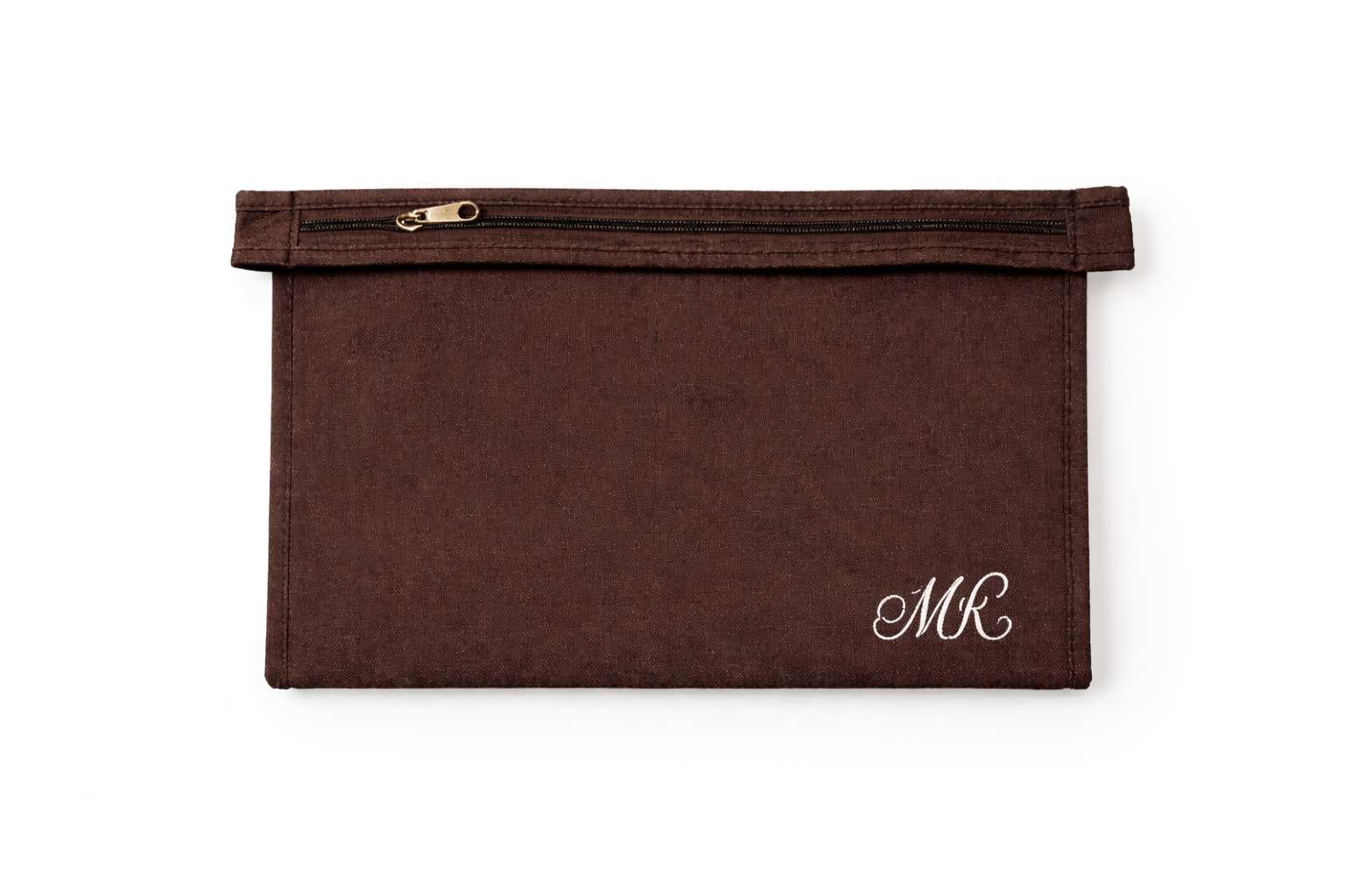 Custom Brown Zip Pouch – Add Your Initials